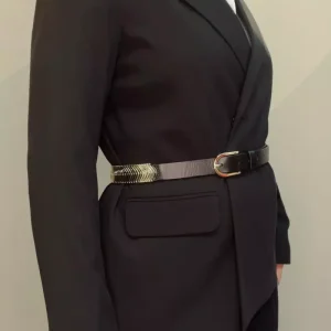 Black leather belt with gold
