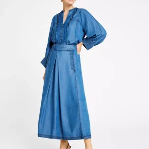 Mabell, midi+ skirt – Washed blue