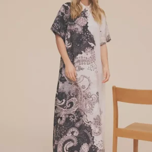 Anika, long dress – Off white/black