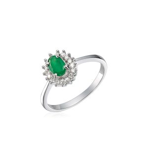 Ring i hvitt gull med smaragd og diamanter 0,16 ct Wsi